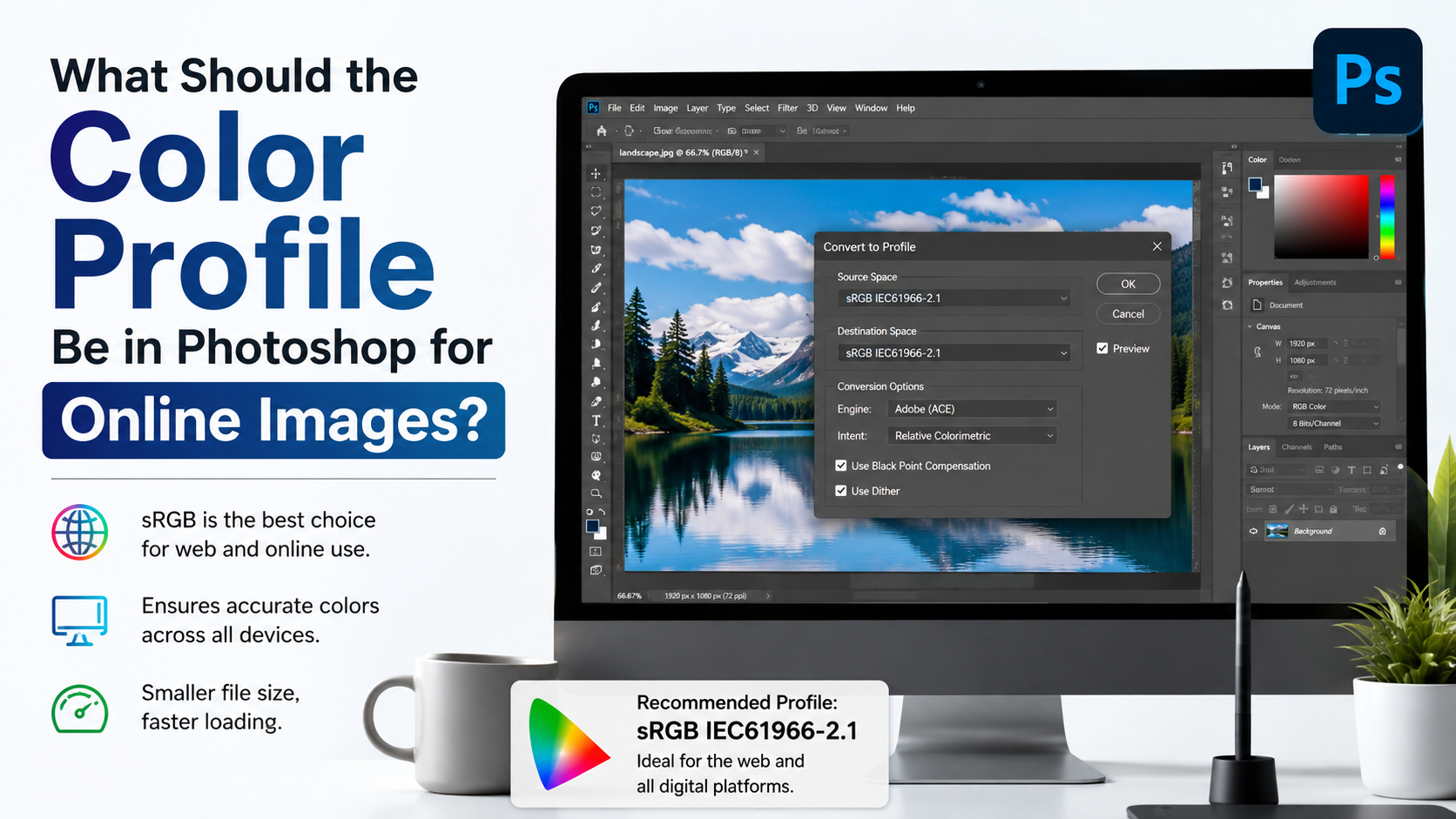 What Should the Color Profile Be in Photoshop for Online Images?